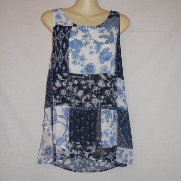 Roper L Womens Blue Polyester Patchwork Print Tank Top Western Cowgirl I053 - Picture 2 of 8